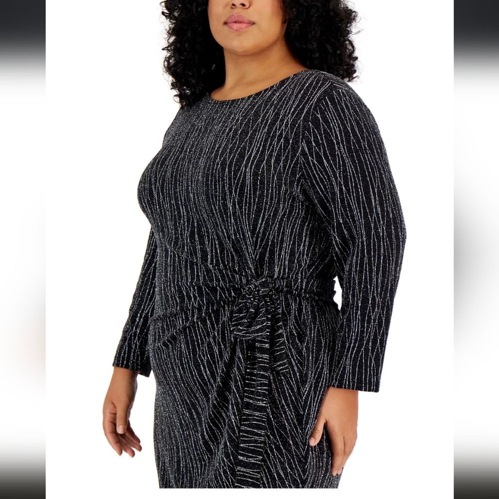 Kasper Plus Size Metallic Side-Tie Midi Dress - 1X - Picture 3 of 7